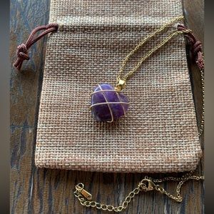 Brand New Wire-Wrapped Amethyst Heart with Gold plated Chain Amethyst Necklace